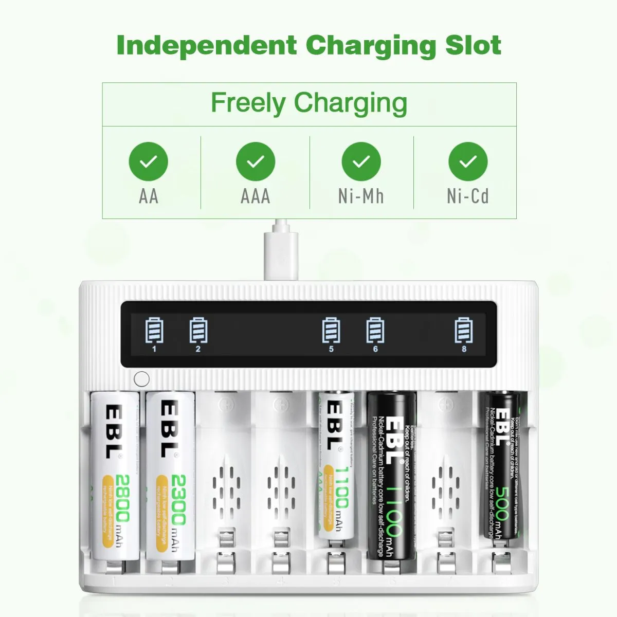 EBL AA AAA Batteries with FY-809 8-Bay LCD Battery Charger