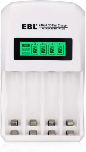 EBL LN-6907 4-Bay Smart Battery Charger with LCD Indicator Screen, Individually Controlled Quick Charging Slots, and Intelligent Overcurrent Protection (includes 4-Pack AAA Ni-MH Rechargeable Batteries)