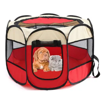 Fast Folding Octagonal Pet Fence Waterproof Cat Dog Cage - Pet Container Foldable into carrying case - breathable roomy - secure pet