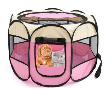 Fast Folding Octagonal Pet Fence Waterproof Cat Dog Cage - Pet Container Foldable into carrying case - breathable roomy - secure pet