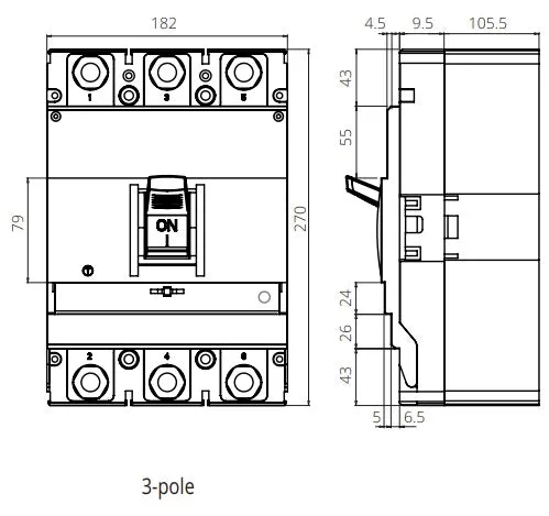 FGM6SM-4P-630H 630A, 4 Pole Moulded Case Circuit Breaker (MCCB) Thermal and Magnetic, Adjustable Type ICS=75kA 630 Amp, 400/690VAC