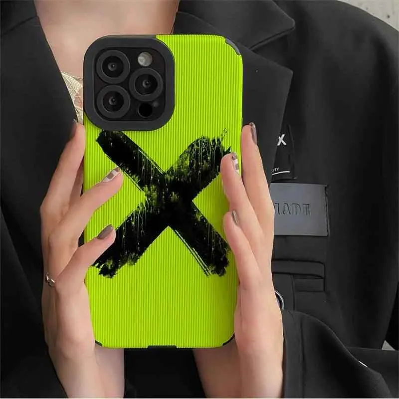 Fluorescence Green Cute Phone Case - Simple X Graffiti - For iPhone 15, 14, 13, 12, 11, Pro Max, Mini, X, XR, XS, 7, 8 Plus, SE