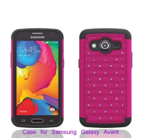 Galaxy Avant/G386T Rhinestone Case, Slim Hybrid Dual Layer[Shock Resistant] Crystal Rhinestone Studded Case Cover -  Hot Pink/Black