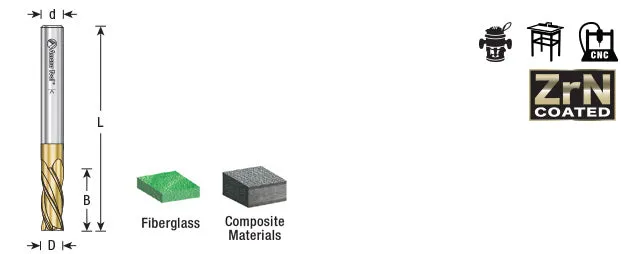 Glass Reinforced Plastic Cutting CNC Router Bit | 1⁄4 Dia x 3⁄4 x 1⁄4 Shank Down-Cut | 51535 | 738685515358