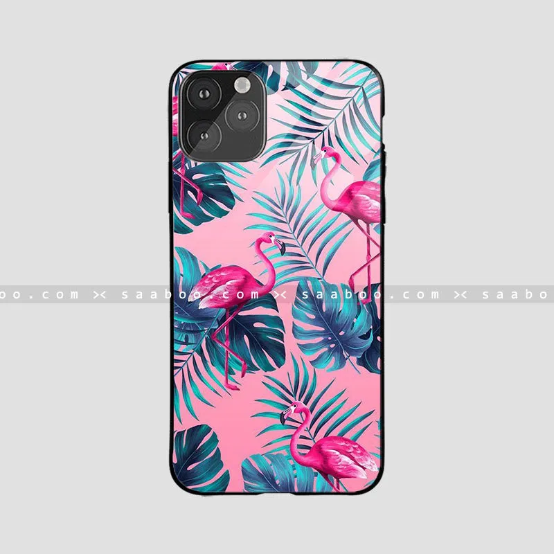 Glossy Protective Case With Leaf pink Flamingo