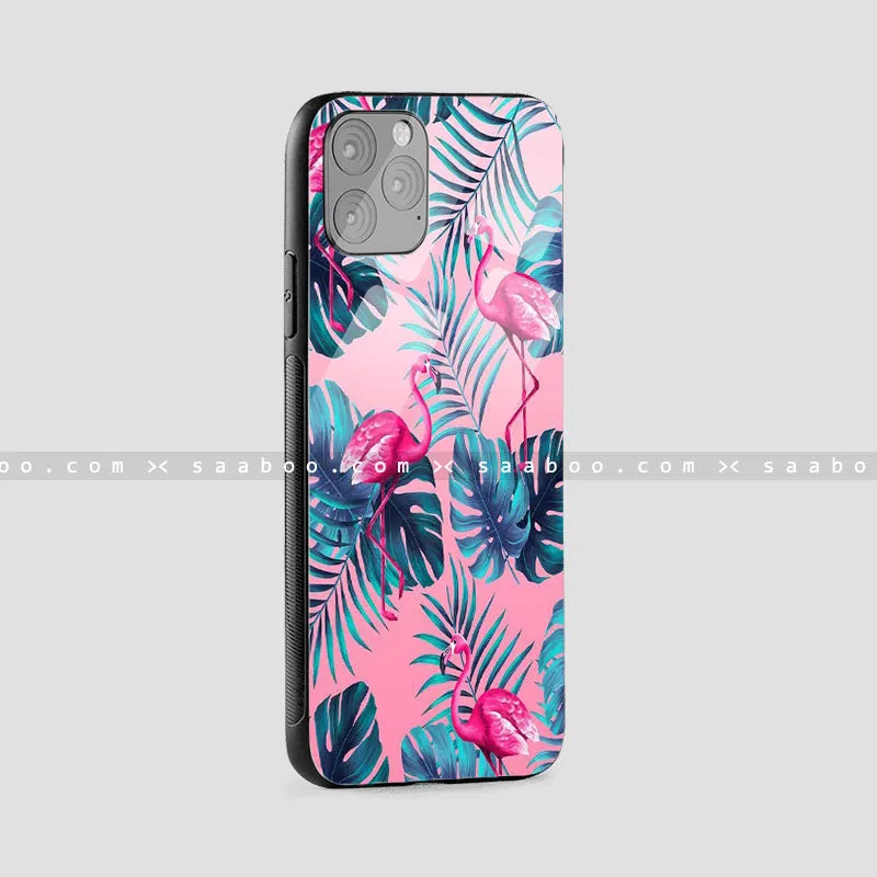 Glossy Protective Case With Leaf pink Flamingo