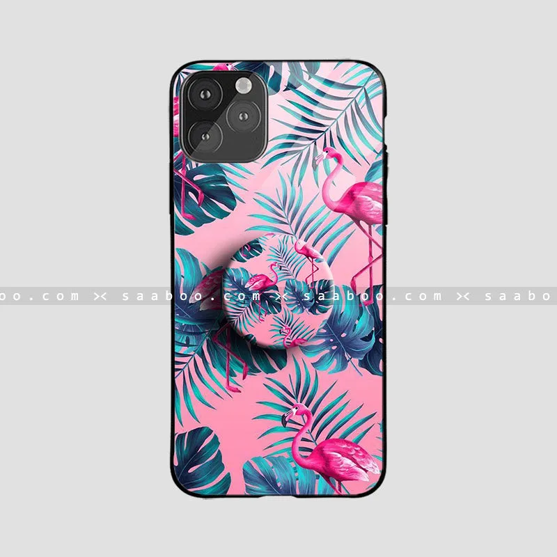 Glossy Protective Case With Leaf pink Flamingo