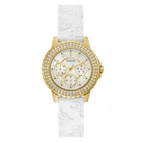 Guess Ladies Crown Jewel Silicone Gold Tone Watch GW0411L1