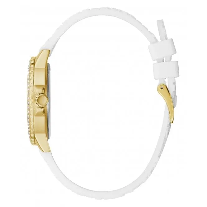 Guess Ladies Crown Jewel Silicone Gold Tone Watch GW0411L1