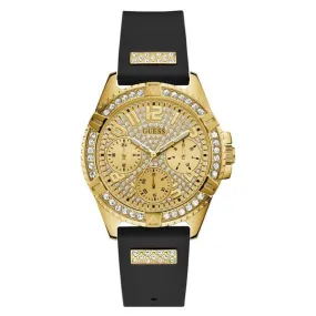 Guess Lady Frontier Black Silicone Strap Gold Dial Quartz Watch for Ladies - W1160L1