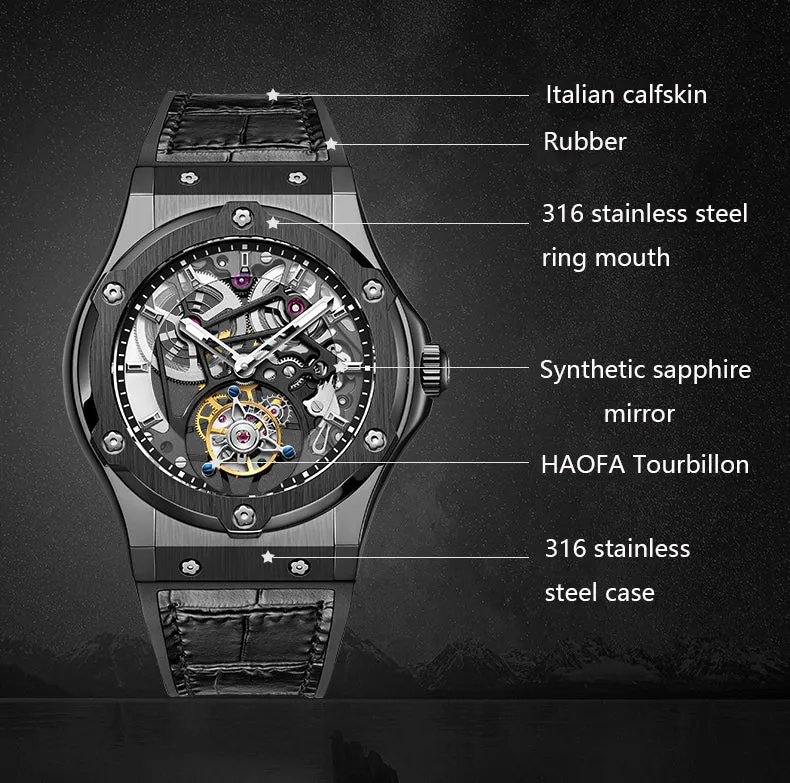 HAOFA Double Barrel  Tourbillon 1917 Watch 72 hours power  Convex Sapphire Mirror