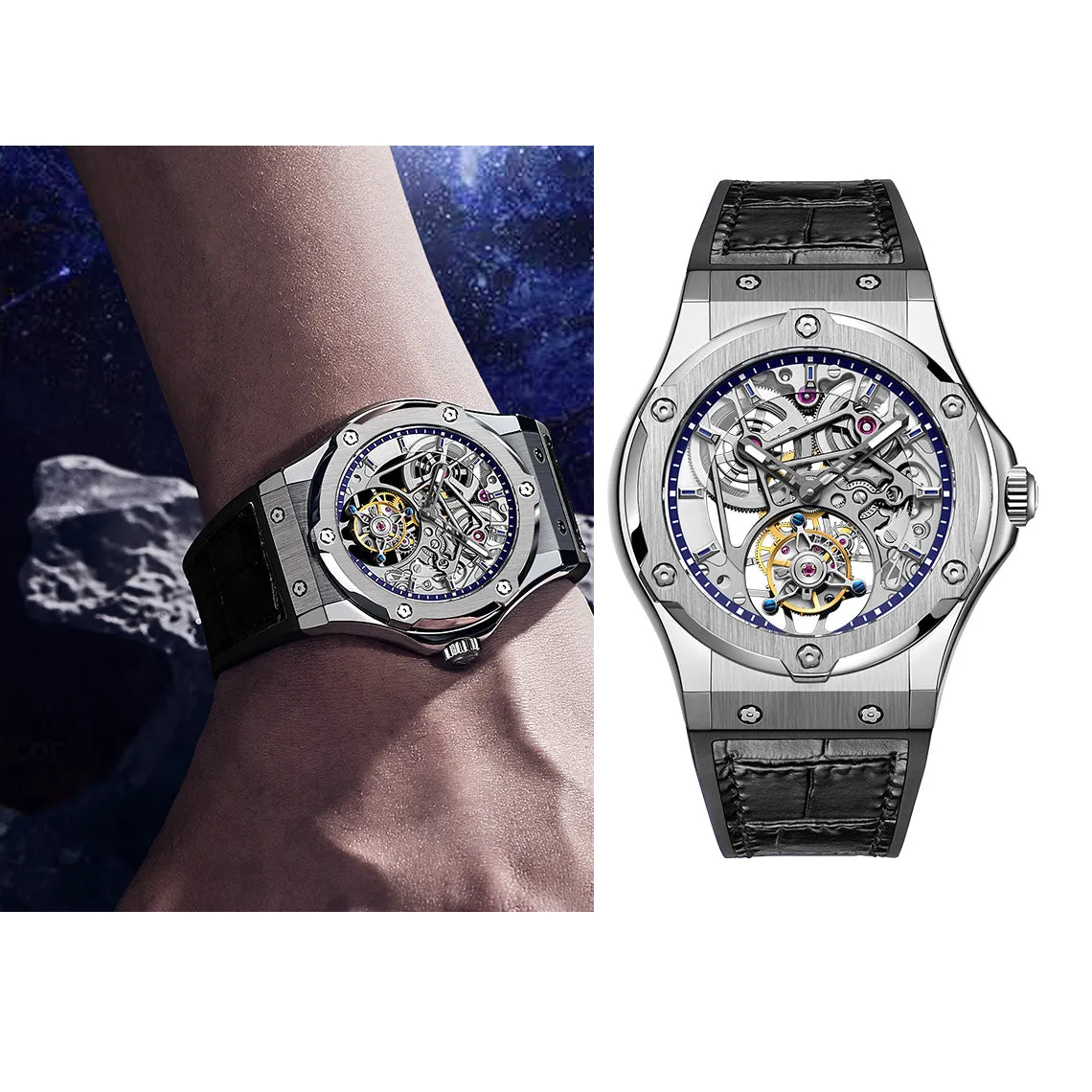 HAOFA Double Barrel  Tourbillon 1917 Watch 72 hours power  Convex Sapphire Mirror