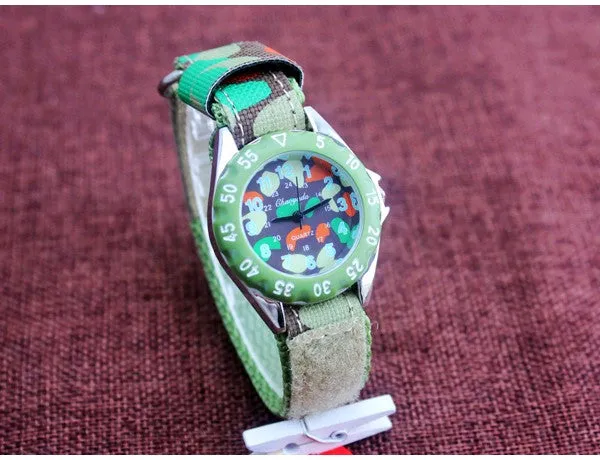 High Quality Blue Boy Black Watch Girl Kids Children's Gift Fabric Strap Learn Time Tutor Student Wristwatch 1486