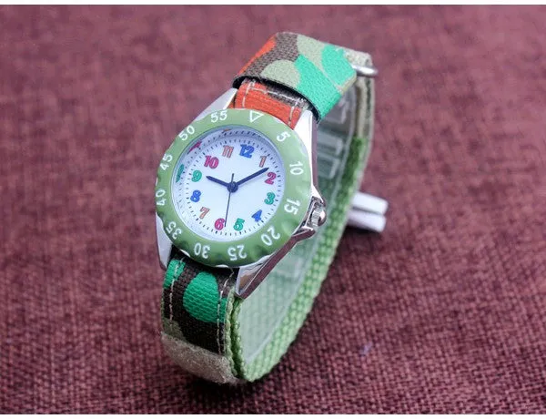 High Quality Blue Boy Black Watch Girl Kids Children's Gift Fabric Strap Learn Time Tutor Student Wristwatch 1486