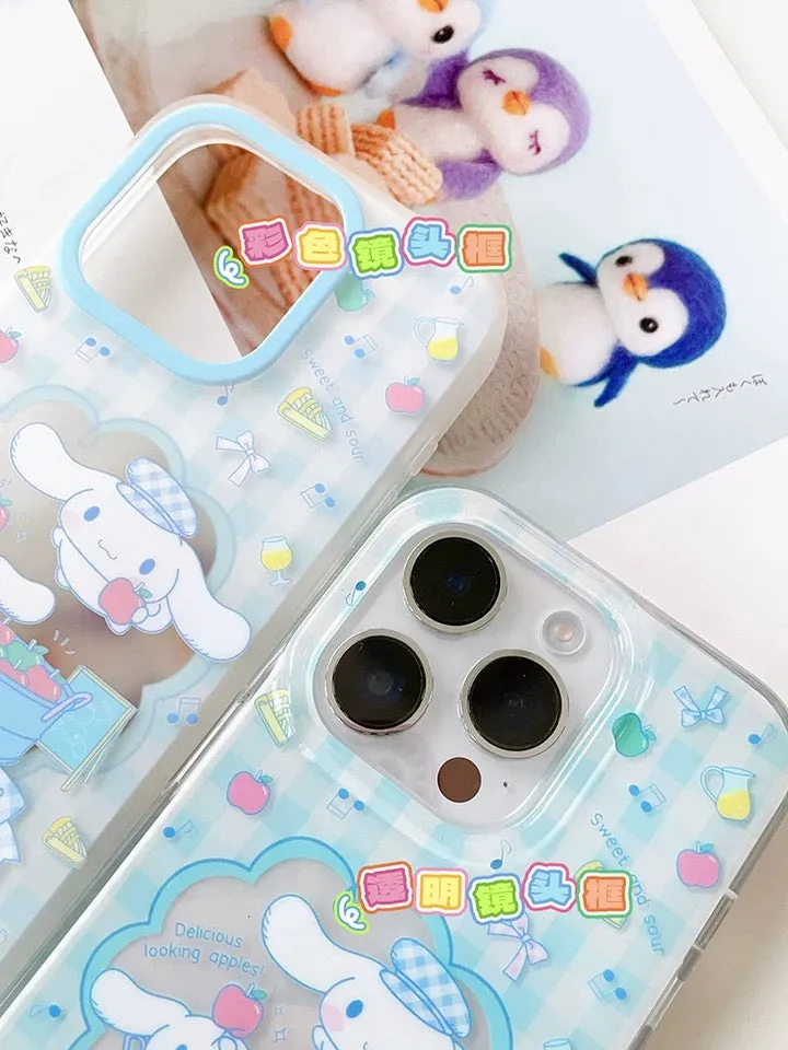 Japanese Cartoon Cinnamoroll with Fruit and Rocking Horse Blue Clean Matt iPhone Case 12 13 14 15 Pro Promax