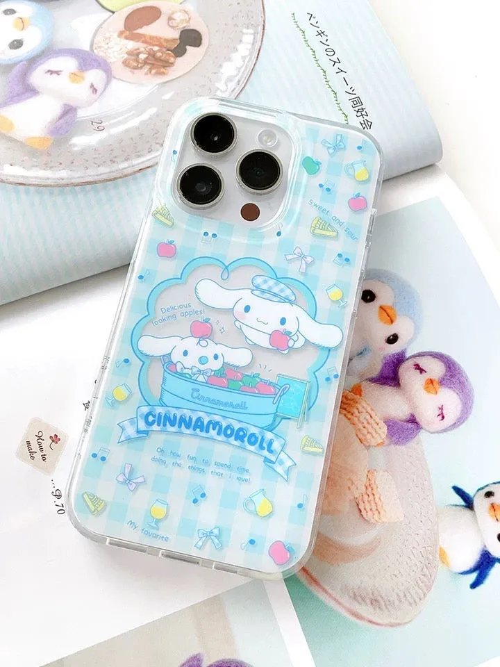 Japanese Cartoon Cinnamoroll with Fruit and Rocking Horse Blue Clean Matt iPhone Case 12 13 14 15 Pro Promax