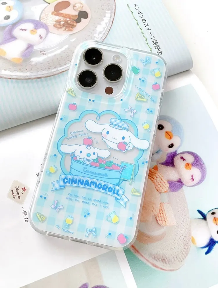 Japanese Cartoon Cinnamoroll with Fruit and Rocking Horse Blue Clean Matt iPhone Case 12 13 14 15 Pro Promax