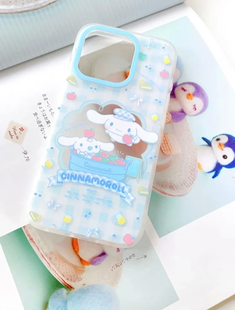 Japanese Cartoon Cinnamoroll with Fruit and Rocking Horse Blue Clean Matt iPhone Case 12 13 14 15 Pro Promax