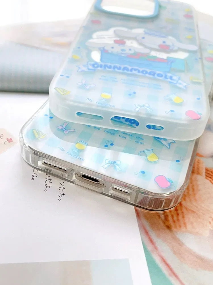 Japanese Cartoon Cinnamoroll with Fruit and Rocking Horse Blue Clean Matt iPhone Case 12 13 14 15 Pro Promax