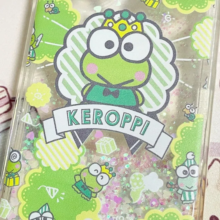 Japanese Cartoon KeroKeroKeroppi Keroppi King Glitter QuickSand iPhone Case 6 7 8 PLUS SE2 XS XR X 11 12 13 14 15 Pro Promax 12mini 13mini