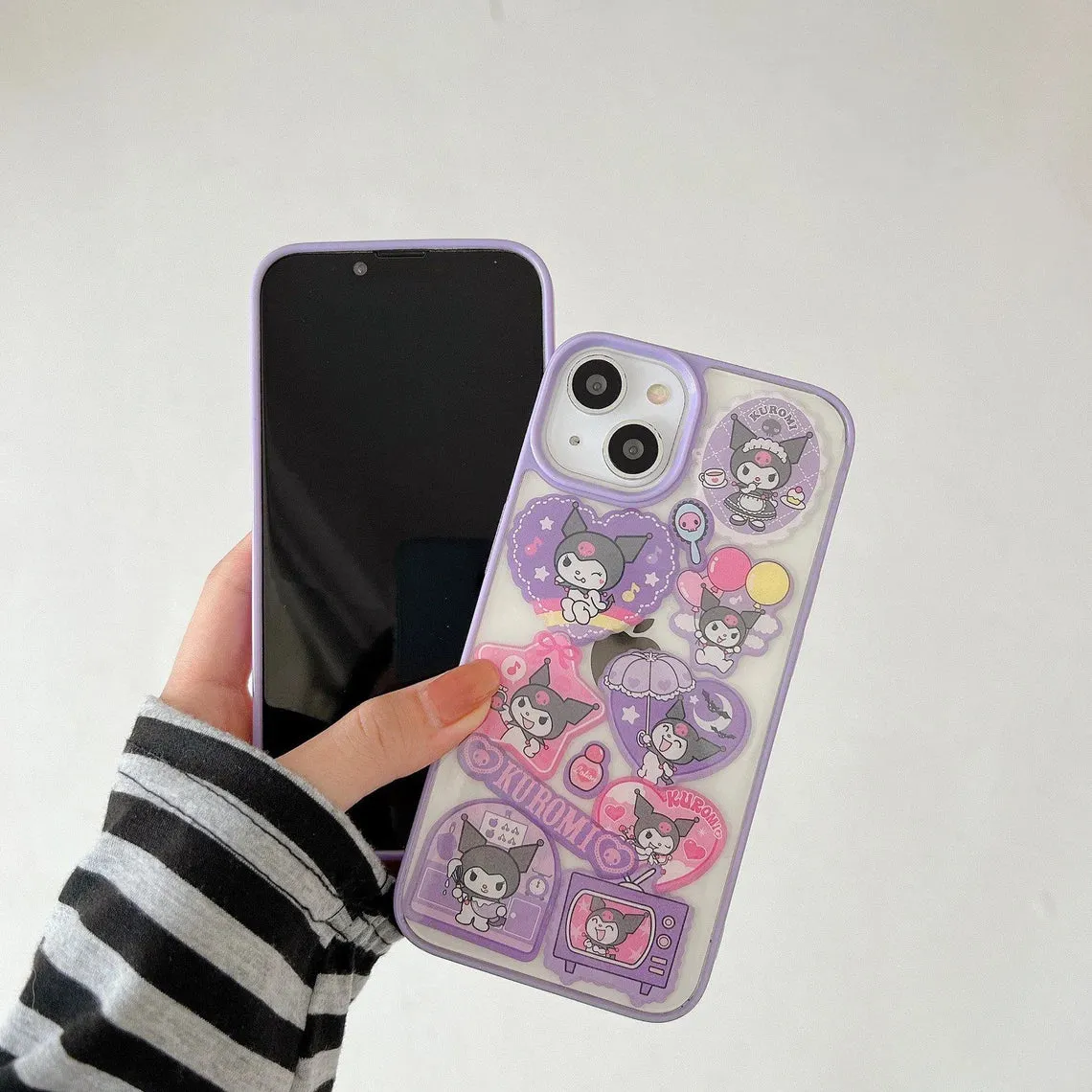 Japanese Cartoon KU Stickers Purple iPhone Case 11 12 13 14 Pro Promax