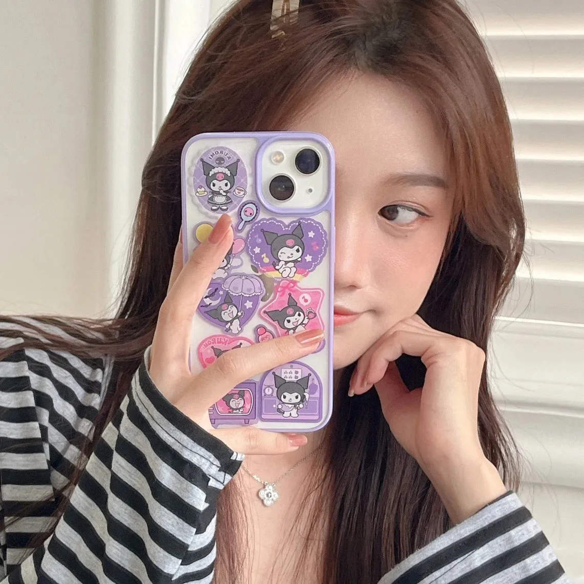 Japanese Cartoon KU Stickers Purple iPhone Case 11 12 13 14 Pro Promax