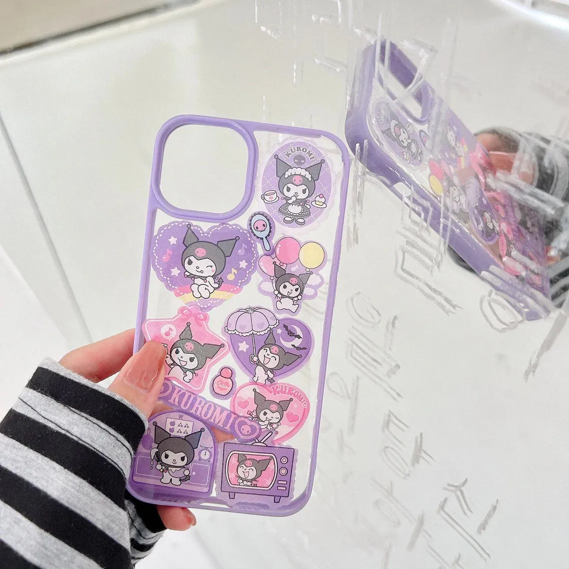 Japanese Cartoon KU Stickers Purple iPhone Case 11 12 13 14 Pro Promax