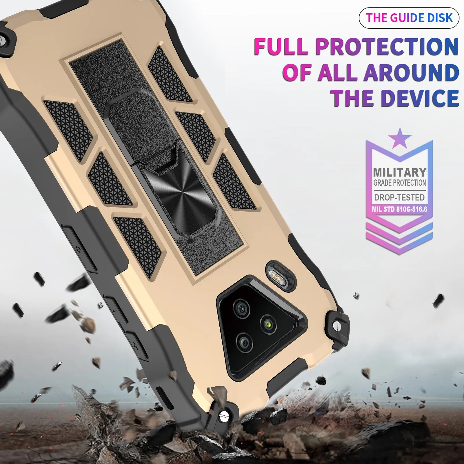 Kyocera DuraForce Ultra 5G Case [Military Grade] Ring Car Mount Kickstand Hybrid Hard PC Soft TPU Shockproof Protective Case - Gold