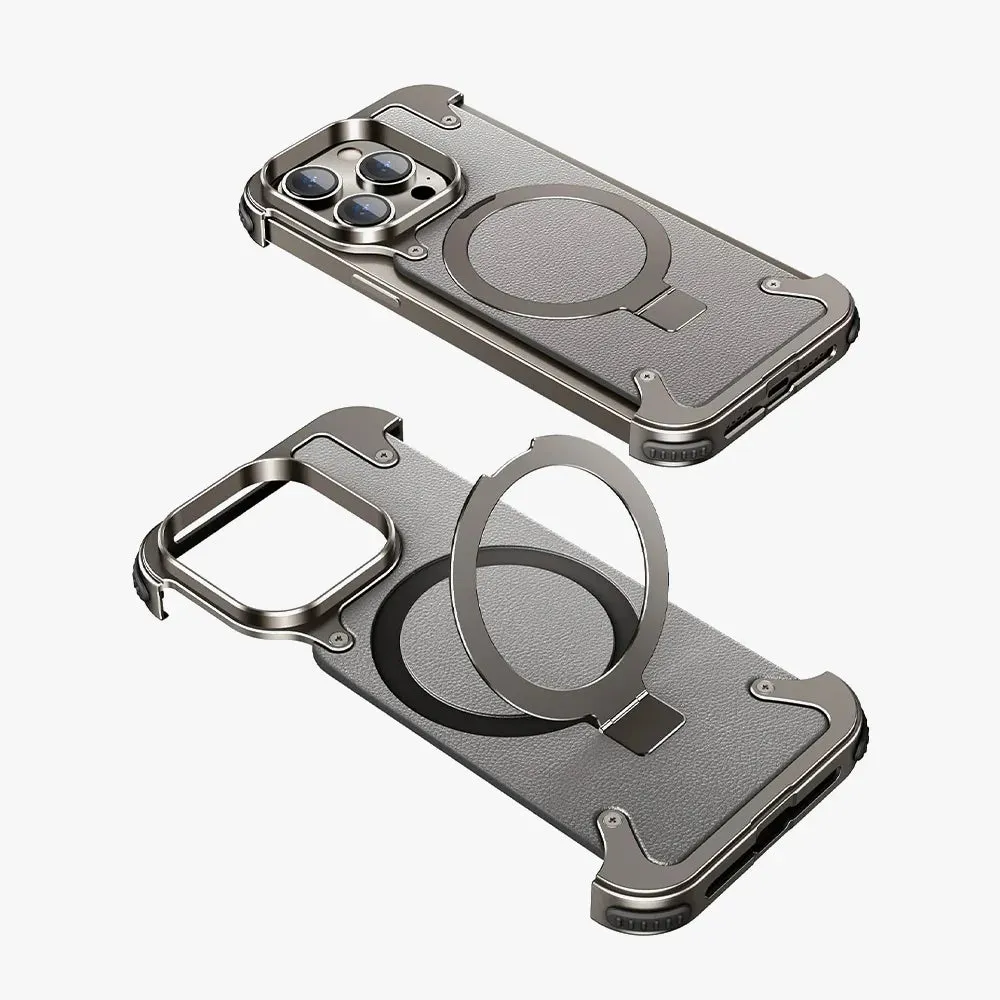 Leather Frameless Armoured Case with Kickstand - Gray