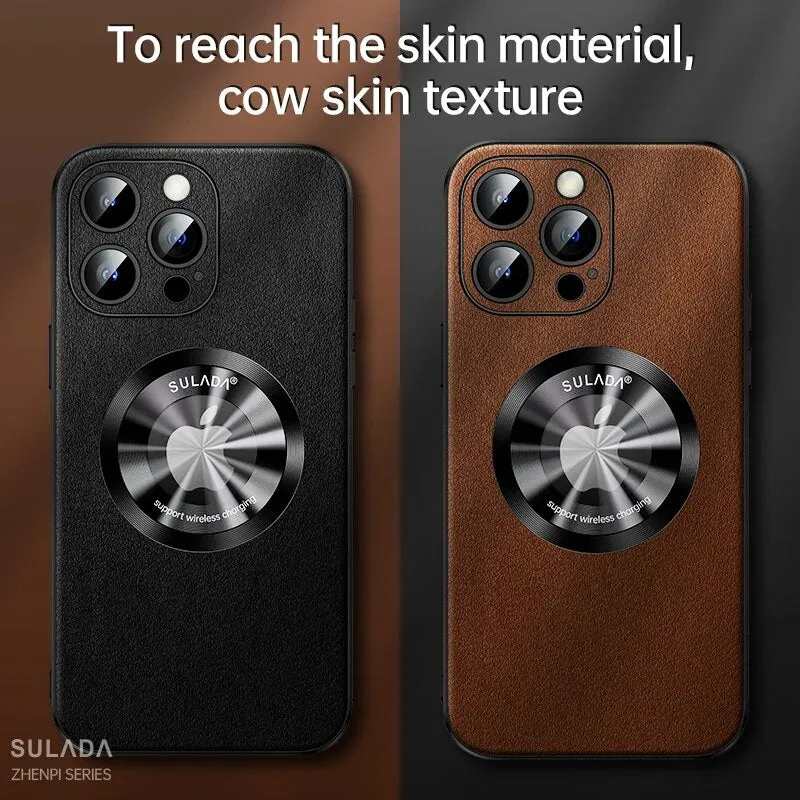 Leather Transparent Magnetic Absorbent Business Texture Phone Case For IPhone