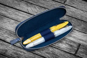 Leather Zippered Duo Slim Pen Case for 2 Pens - Crazy Horse Navy Blue