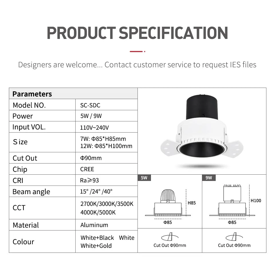 Led Spot 5W 9W Embedded Ceiling Lamp Frameless Downlight COB CRI Ra93 Hotel Spotlight Indoor Wall Wash LED Light