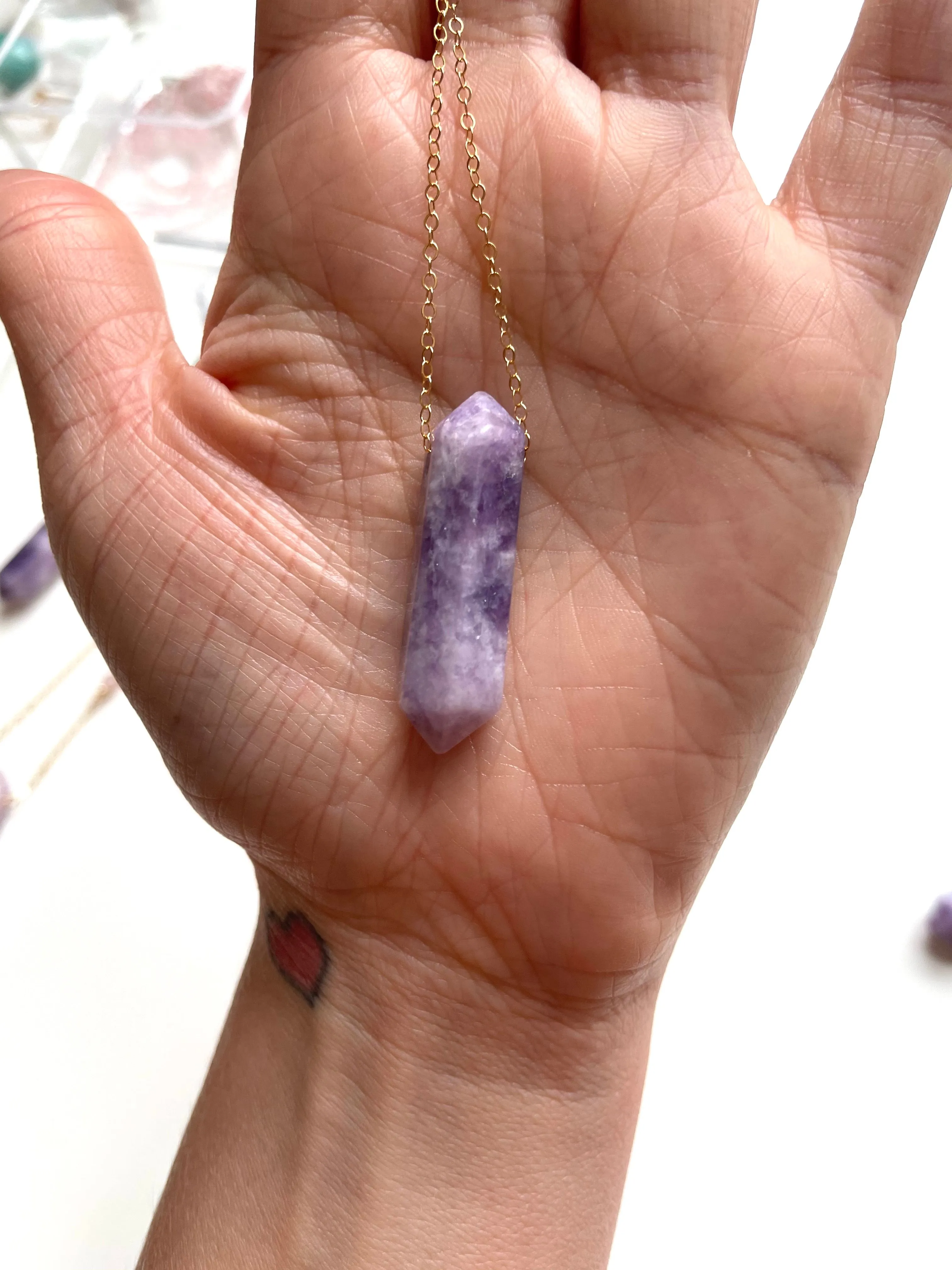 Lepidolite Point Necklace - Crystal Healing Jewelry Sterling or Gold Fill