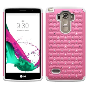 LG G4 Rhinestone Case , Slim Hybrid Dual Layer[Shock Resistant] Crystal Rhinestone Studded Case Cover - Pink/White