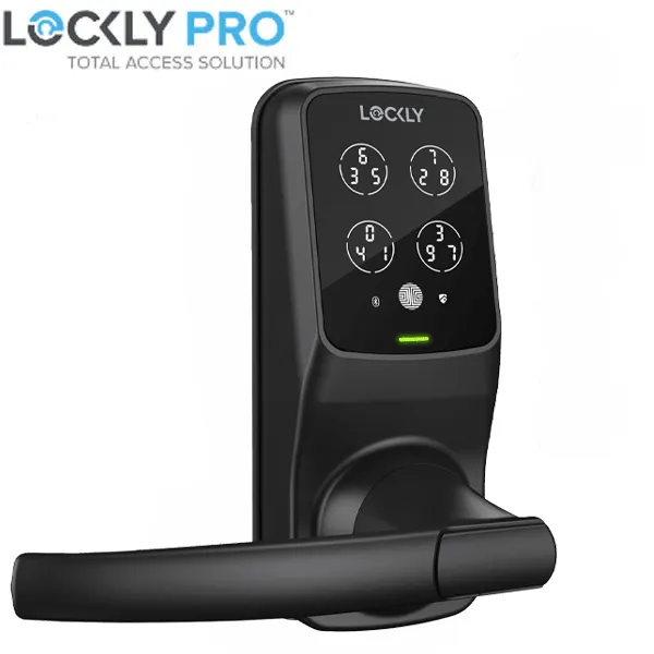 Lockly - PGD628WMB - Secure PRO Wi-Fi - Bluetooth App Controlled - Fingerprint Biometric Latch Lever Set - Includes Wi-Fi Hub - Matte Black