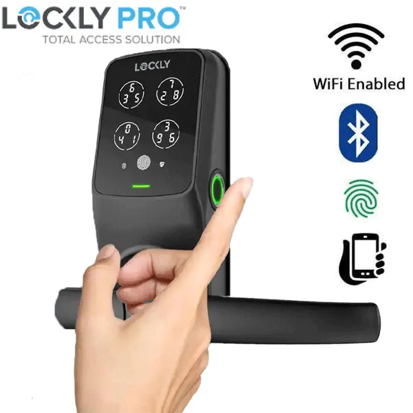 Lockly - PGD628WMB - Secure PRO Wi-Fi - Bluetooth App Controlled - Fingerprint Biometric Latch Lever Set - Includes Wi-Fi Hub - Matte Black