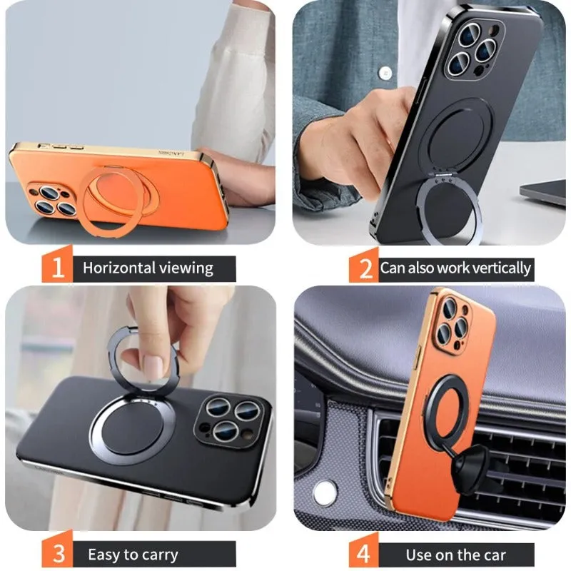 Magnetic Leather Phone Case With Magnetic Holder For iPhone