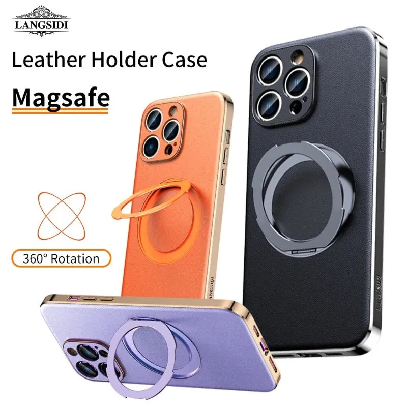 Magnetic Leather Phone Case With Magnetic Holder For iPhone