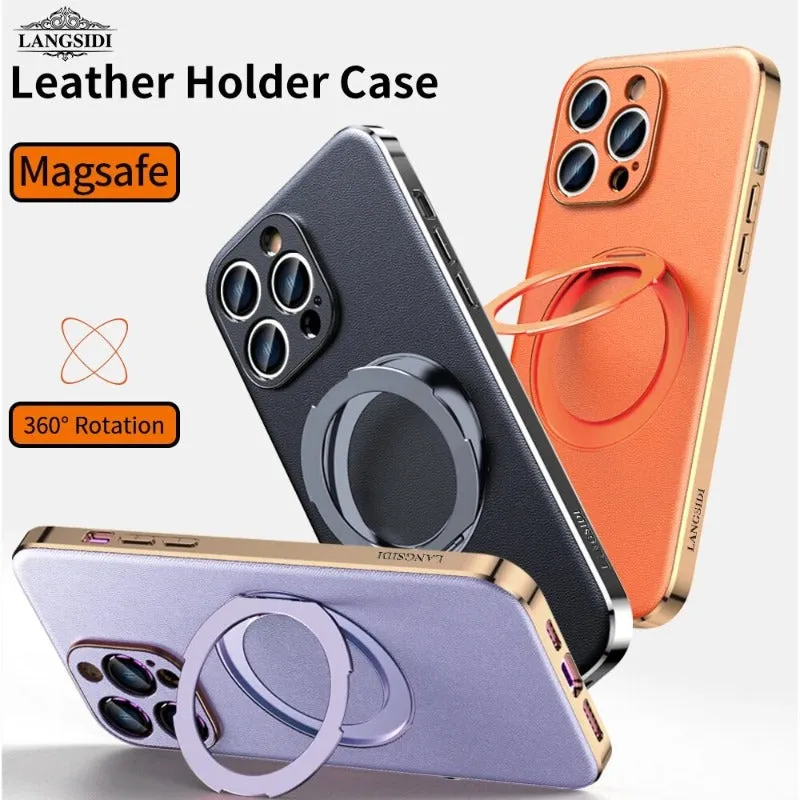 Magnetic Leather Phone Case With Magnetic Holder For iPhone