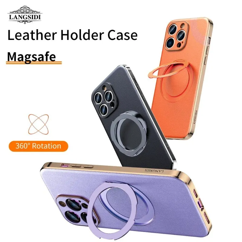 Magnetic Leather Phone Case With Magnetic Holder For iPhone