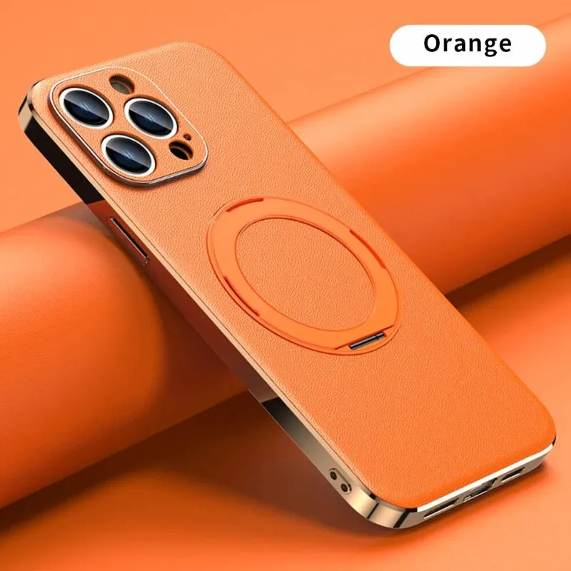 Magnetic Leather Phone Case With Magnetic Holder For iPhone