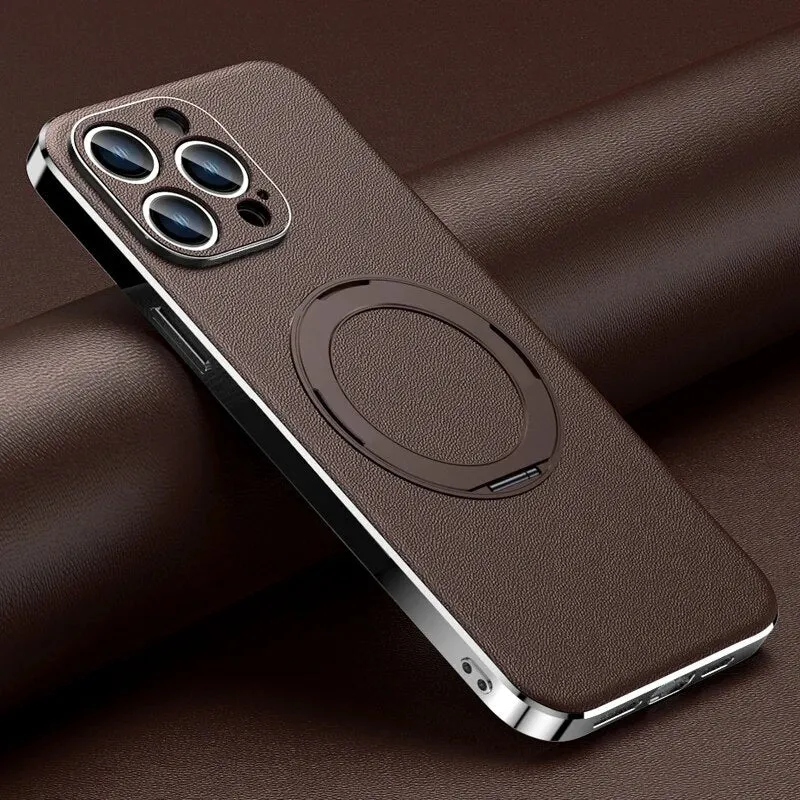 Magnetic Leather Phone Case With Magnetic Holder For iPhone