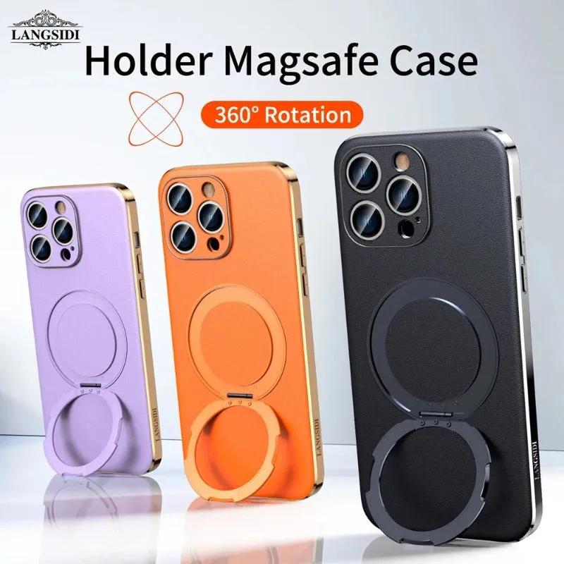 Magnetic Leather Phone Case With Magnetic Holder For iPhone