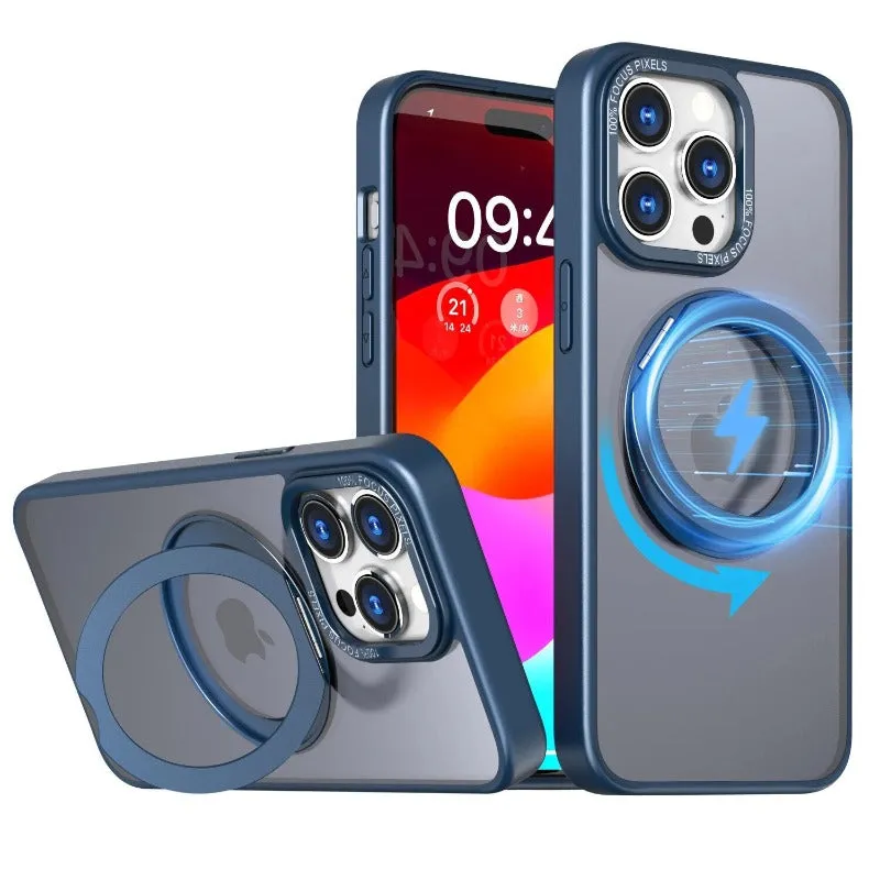 Magnetic Wireless Charging Matte Phone Case With Stand For iPhone