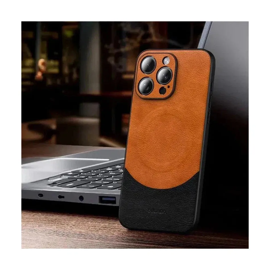 MagSafe Magnetic Leather Back Case for iPhone 15 Pro - Brown