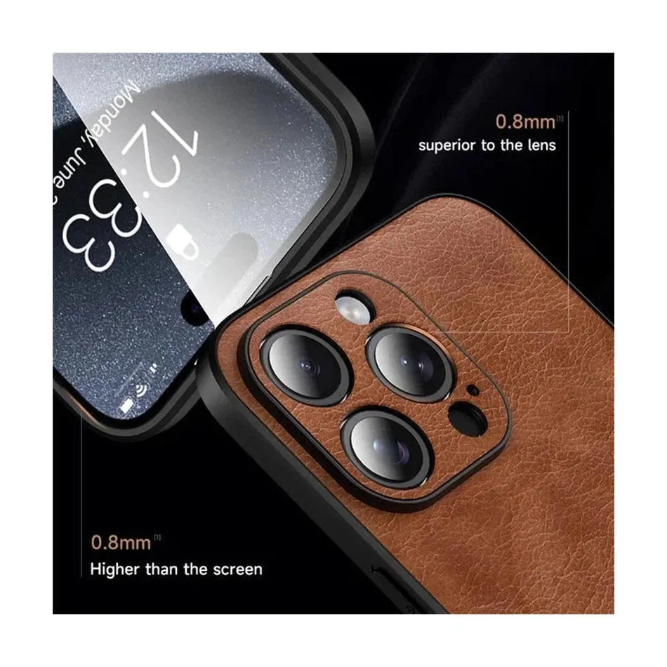 MagSafe Magnetic Leather Back Case for iPhone 15 Pro - Brown