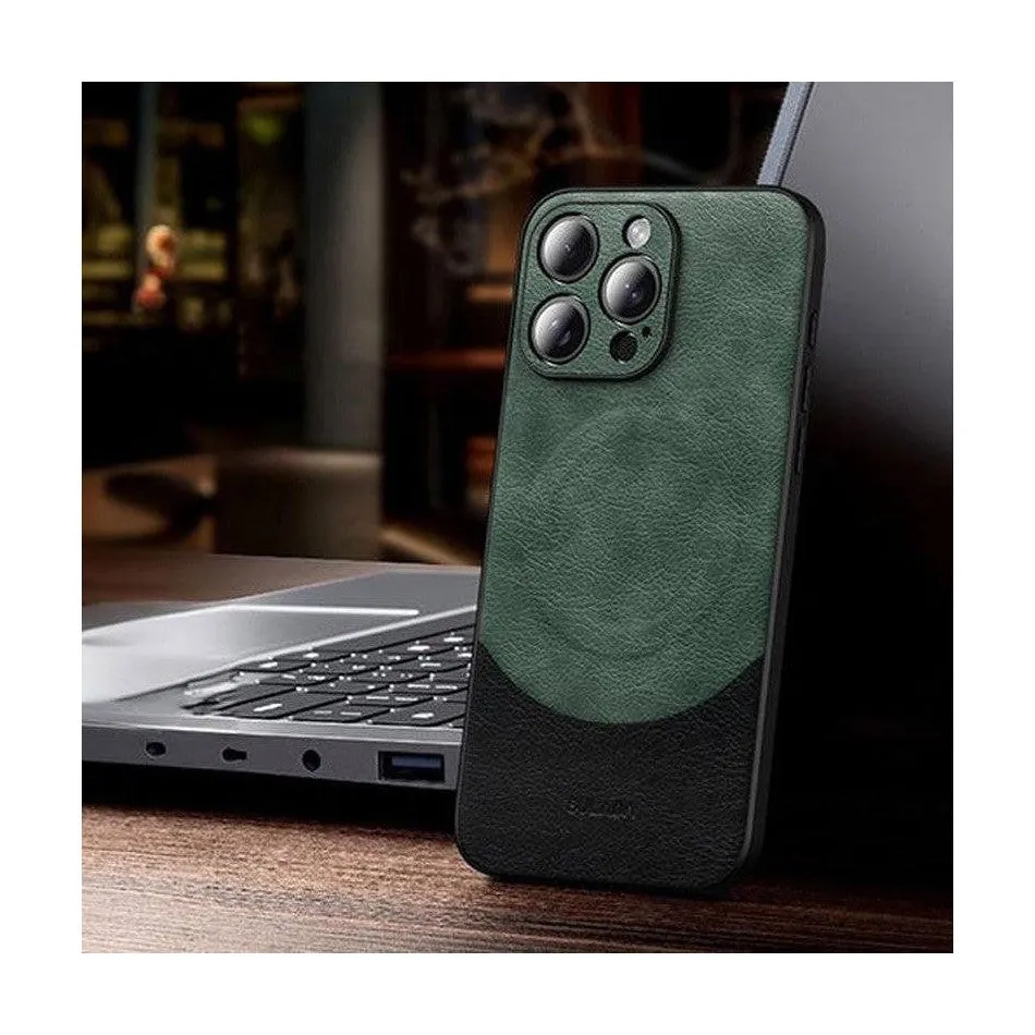 MagSafe Magnetic Leather Back Case for iPhone 15 Pro - Green