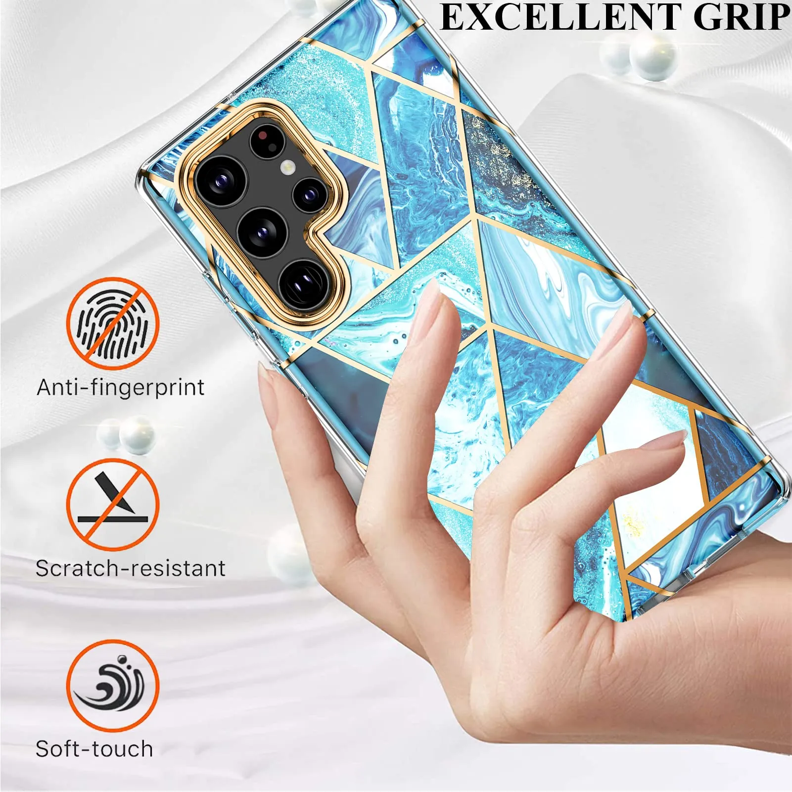 Marble Bundle for Samsung Galaxy S22 5G Ultra Case   Galaxy Buds Case |Blue