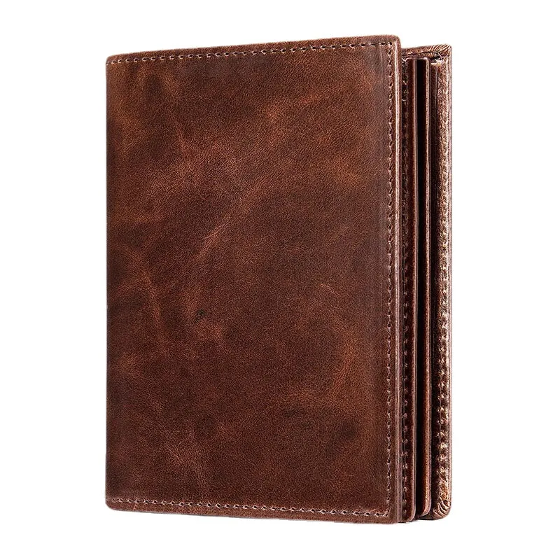 Men Oil Wax Leather Short Bifold RFID Anti-magnetic Wallets 16 Card Slot Thicken Driver License Card Holder Coin Purse