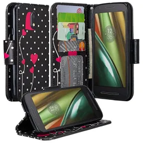 Moto G4 (4th Gen) Case | Moto G4 Plus Case, Wrist Strap Pu Leather Magnetic Fold[Kickstand] Wallet Case with ID & Card Slots for Motorola G4/G4 Plus - Polka Dot Hearts